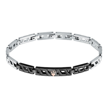 Ανδρικό βραχιόλι Maserati  JM124AVD36 ατσάλινο σε ασημί -μαύρο χρώμα με ροζ-χρυσή τρίαινα.